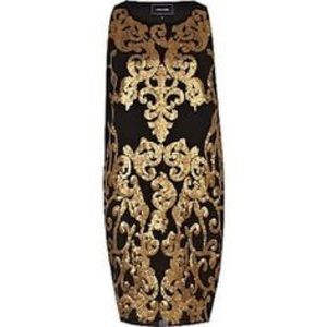 river island black gold baroque sequin shift dress